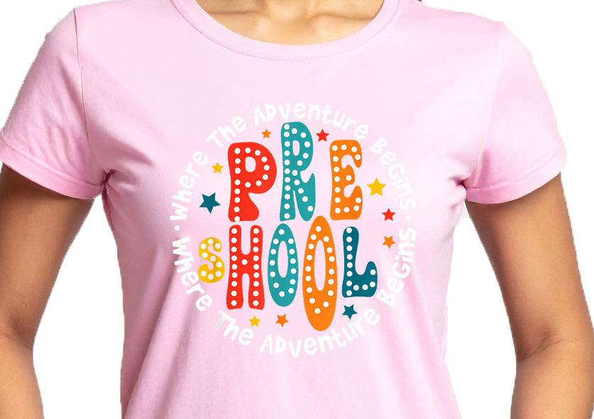 Pre School, Where the adventure begins T-shirt-Circle Version